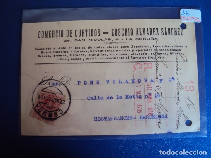 Postales: (PS-61926)POSTAL DE LA CORU&Ntilde;A-EUSEBIO ALVAREZ SANCHEZ.COMERCIO DE CURTIDOS - Foto 1