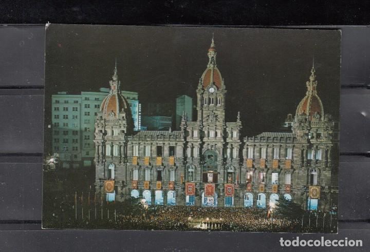 Postales: 45-LA CORU&Ntilde;A. PALACIO MUNICIPAL. VISTA NOCTURNA