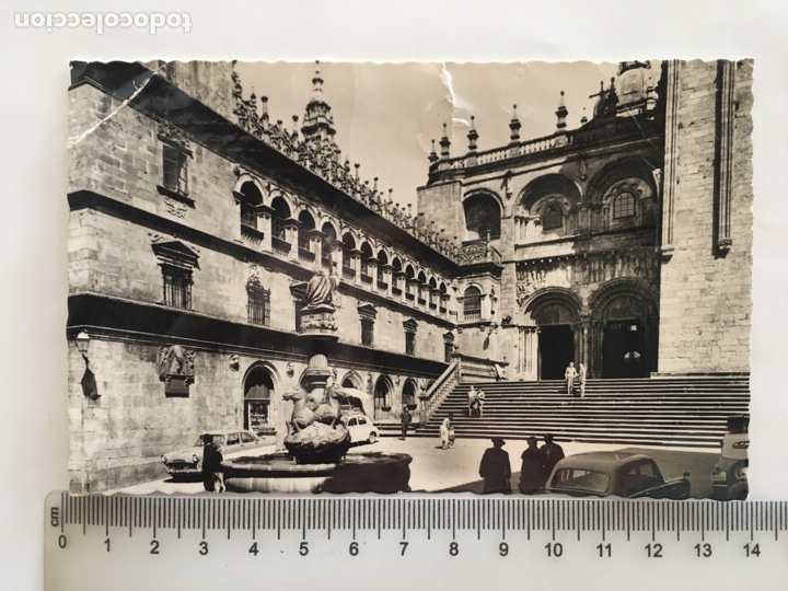 Postales: POSTAL. SANTIAGO. FUENTE Y FACHADA DE PLATER&Iacute;AS. EDIC. ARRIBAS. H. 1960?.