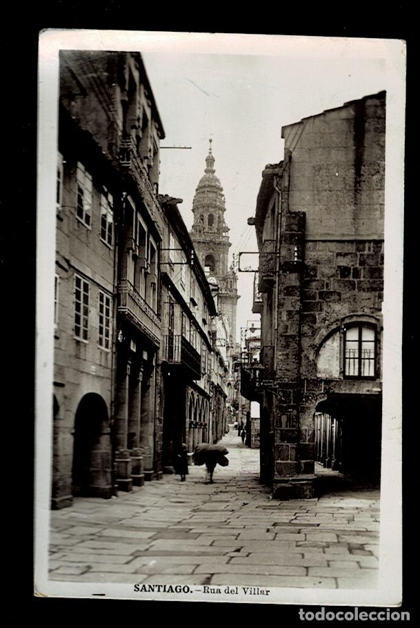 Postales: C16-13-25 SANTIAGO - RUA DEL VILLAR Postal con el reverso SIN CORTAR, Escrita Sin circular.