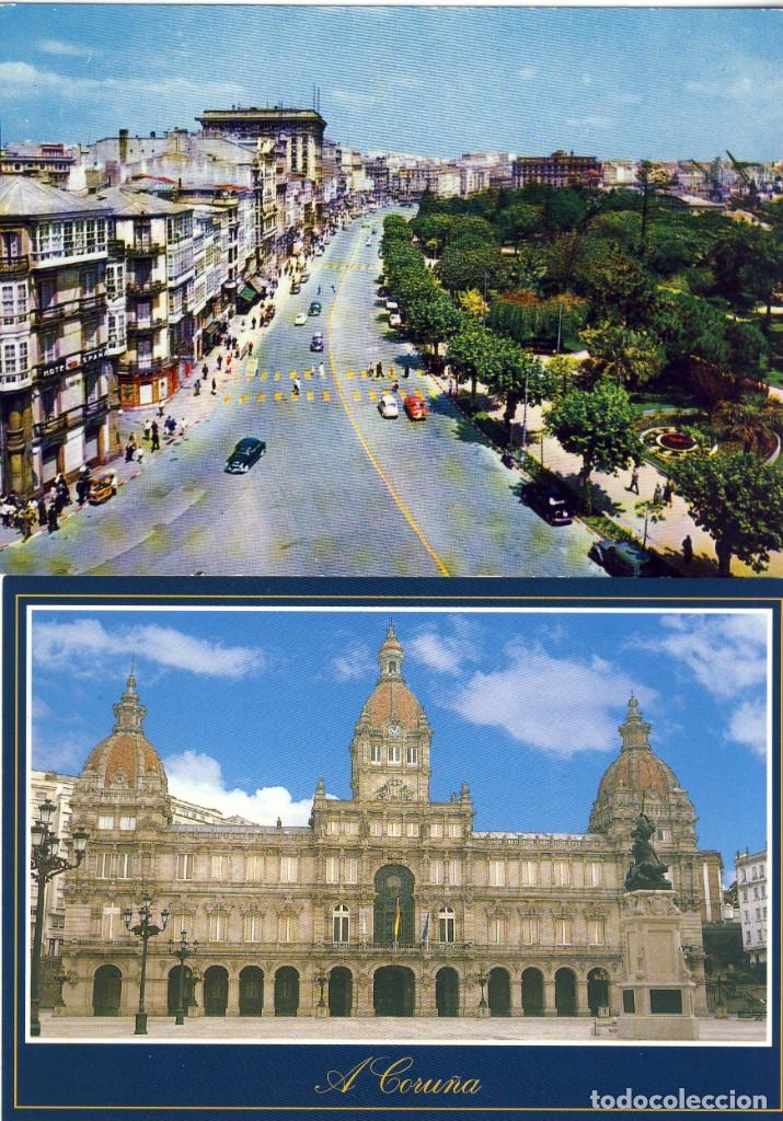 Postales: LA CORU&Ntilde;A.- PLAZA DE MAR&Iacute;A PITA (AYUNTAMIENTO) Y LOS CANTONES Y PARQUE.-