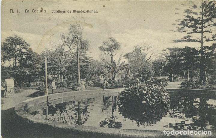Cartoline: N&ordm; 1-LA CORU&Ntilde;A. Jardines de M&eacute;ndez-N&uacute;&ntilde;ez. Circulada en 1910. ED. LA INTERNACIONAL EXPRESS