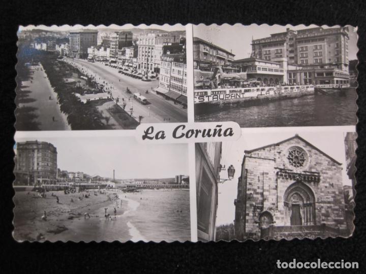 Cartoline: LA CORU&Ntilde;A-PARQUE MENDEZ NU&Ntilde;EZ-SOLANA Y HOTEL-PLAYA-IGLESIA-ED&middot;LUJO-501-POSTAL ANTIGUA-(78.346)