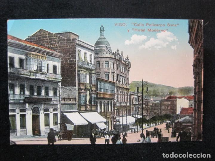 Postales: VIGO-CALLE POLICARPO SANZ Y HOTEL MODERNO-TAFALL PAPELERIA-POSTAL ANTIGUA-(80.547)