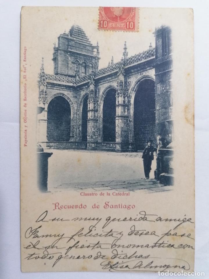 Postcards: POSTAL, RECUERDO DE SANTIAGO, CLAUSTRO DE LA CATEDRAL, CIRCULADA 5-10-1902, PAPELERIA EL SOL