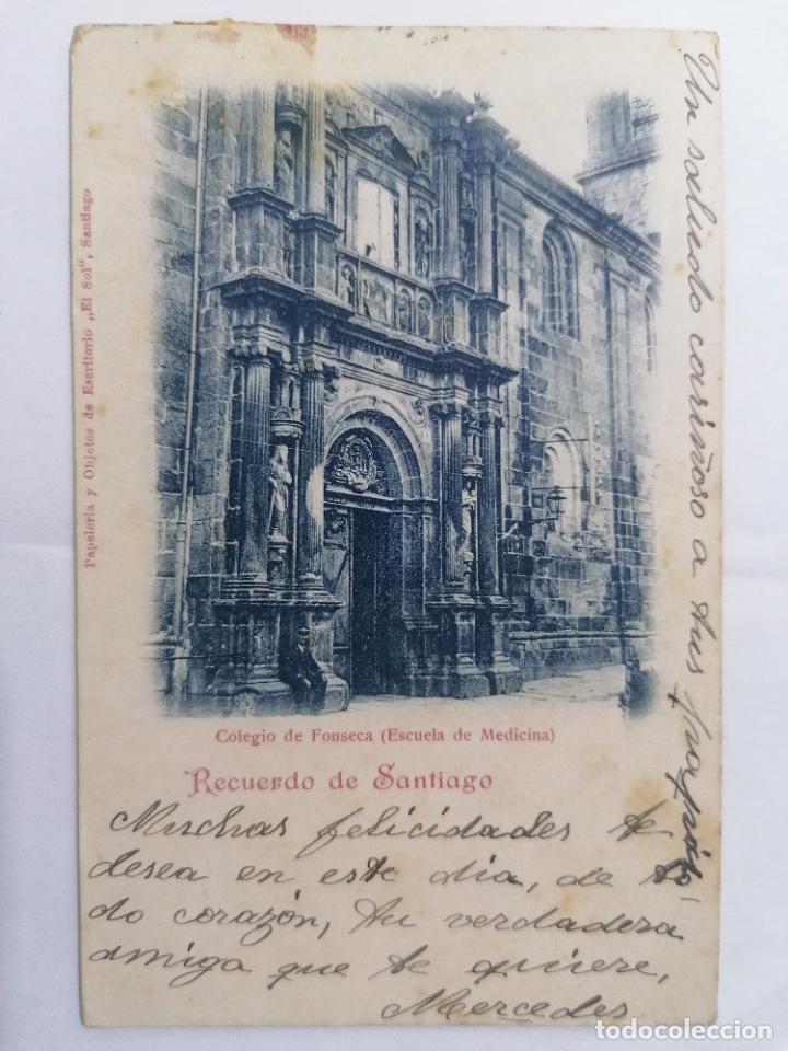 Postcards: POSTAL, RECUERDO DE SANTIAGO, COLEGIO DE FONSECA, ESCUELA DE MEDICINA, CIRCULADA 1902