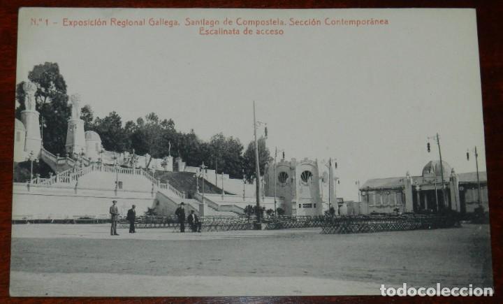 Cartes Postales: POSTAL DE LA EXPOSICION REGIONAL GALLEGA. SANTIAGO DE COMPOSTELA, SECCION CONTEMPORANEA, ESCALINATA