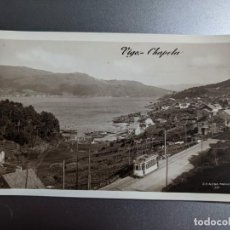 Postales: POSTAL VIGO CHAPELA - FOTOGRAFICA CARRETERA DE PONTEVEDRA - TRANVIA - SELLO ALFONSO XIII- ALSINA. Lote 314078793