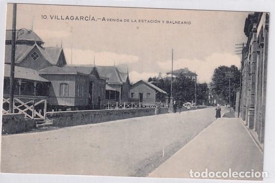 Postkarten: 10 Villagarc&iacute;a Avenida de la Estaci&oacute;n y Balneario. Edici&oacute;n J. Buceta. Eco de Arosa. Sin circular.
