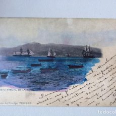 Postales: 1908 POSTAL VIGO - VISTA PARCIAL DE LA BAHIA COLOREADA CIRCULADA REGATA EN LA RIA TERCENA - RARA