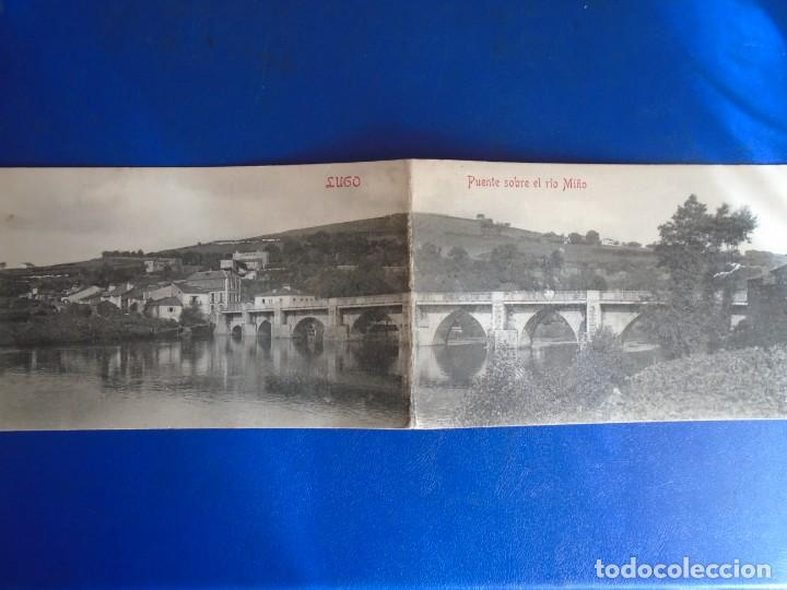 Postcards: (PS-68965)POSTAL DOBLE DE LUGO-PUENTE SOBRE EL RIO MI&Ntilde;O