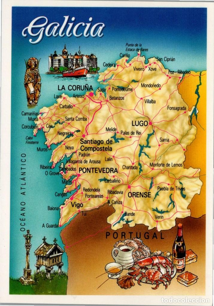 Postales: Mapa de Galicia - Ed. Dom&iacute;nguez n&ordm; 37 - 148x103mm
