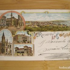 Postales: LA CORUÑA-CIRCULADA EN 1903-OBELISCO-LAVADERO-IGLESIA-REVERSO SIN DIVIDIR-POSTAL ANTIGUA-(96.455)
