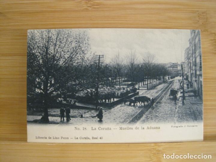 Postales: LA CORU&Ntilde;A-MUELLES DE LA ADUANA-18-LIBRERIA LINO PEREZ-REVERSO SIN DIVIDIR-POSTAL ANTIGUA-(96.570)