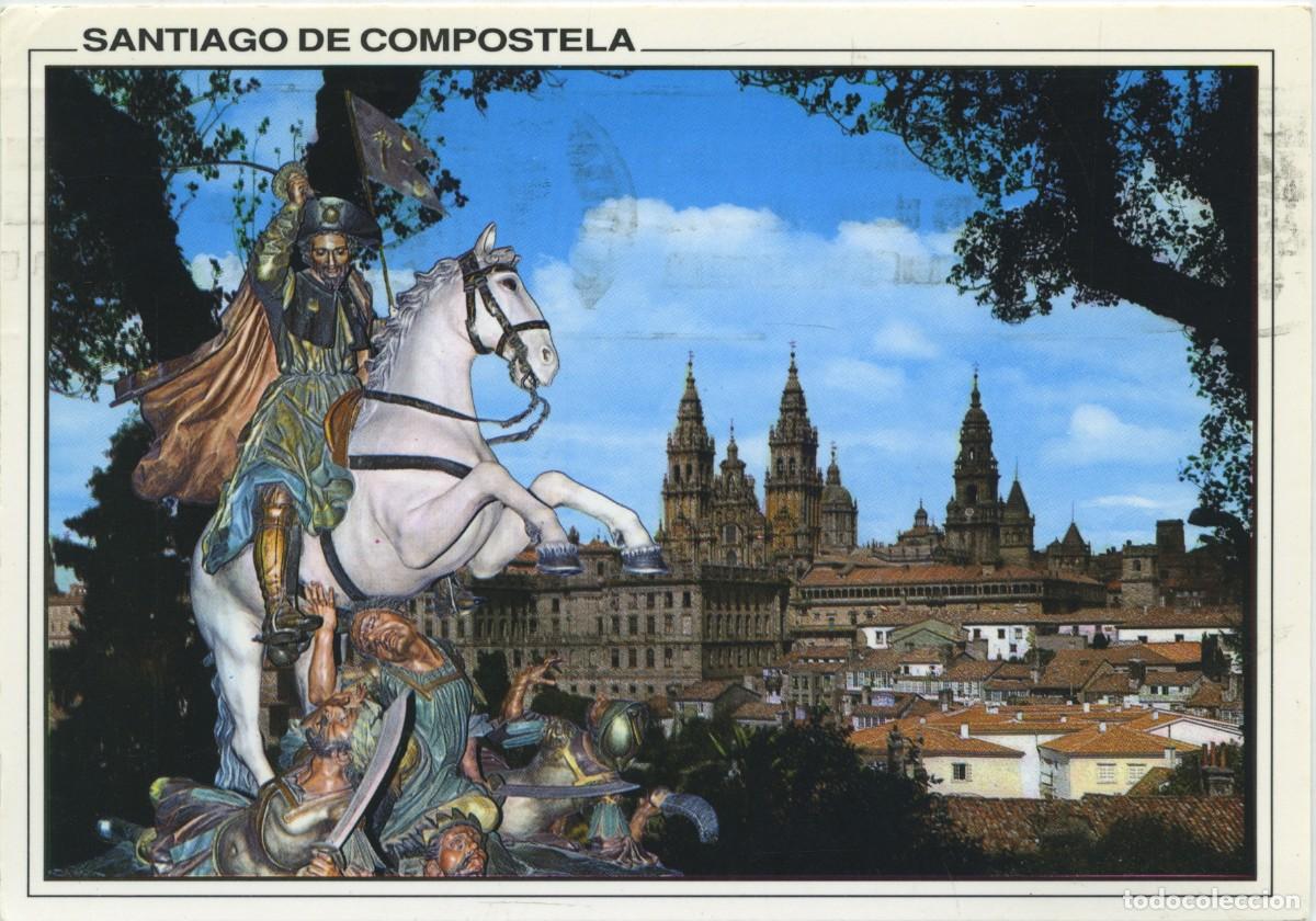 Postales: N&ordm; 122-SANTIAGO DE COMPOSTELA. Catedral con motivo. Circulada en 1994. ED. ARRIBAS