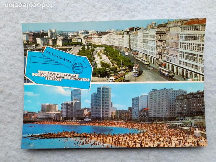 Postales: La Coru&ntilde;a. Avenida de la Marina y Playa de Riazor. - Foto 1