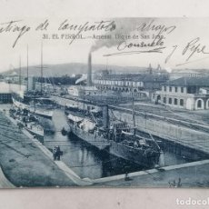 Postales: POSTAL EL FERROL, ARSENAL DIQUE DE SAN JUAN, CIRCULADA 10 DE AGOSTO 1928