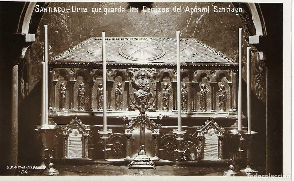 Postales: SANTIAGO - 24. URNA QUE GUARDA LAS CENIZAS DEL APÓSTOL SANTIAGO - G. H. ALSINA. MADRID - ESCRITA