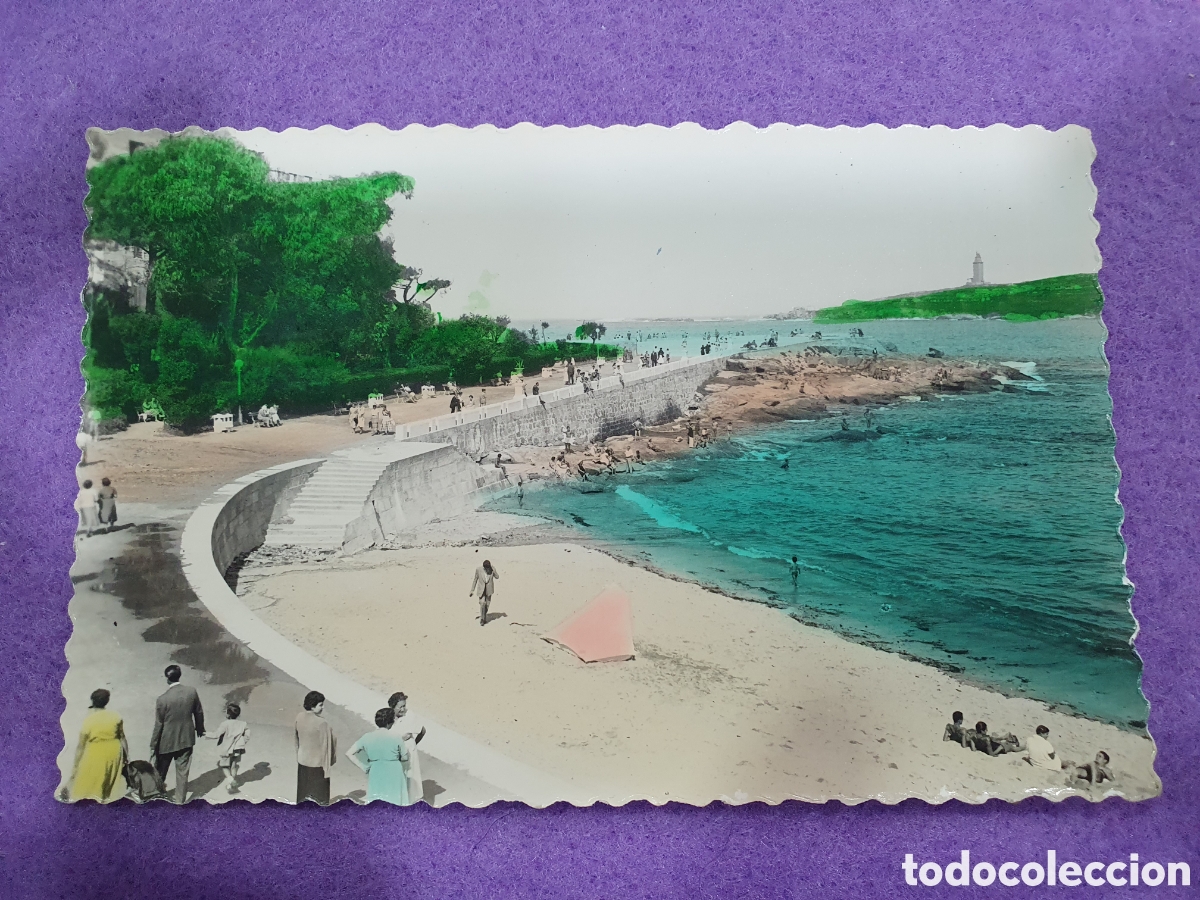 Postales: Antigua postal de La Coru&ntilde;a. Playa de Riazor. (L61) - Foto 1