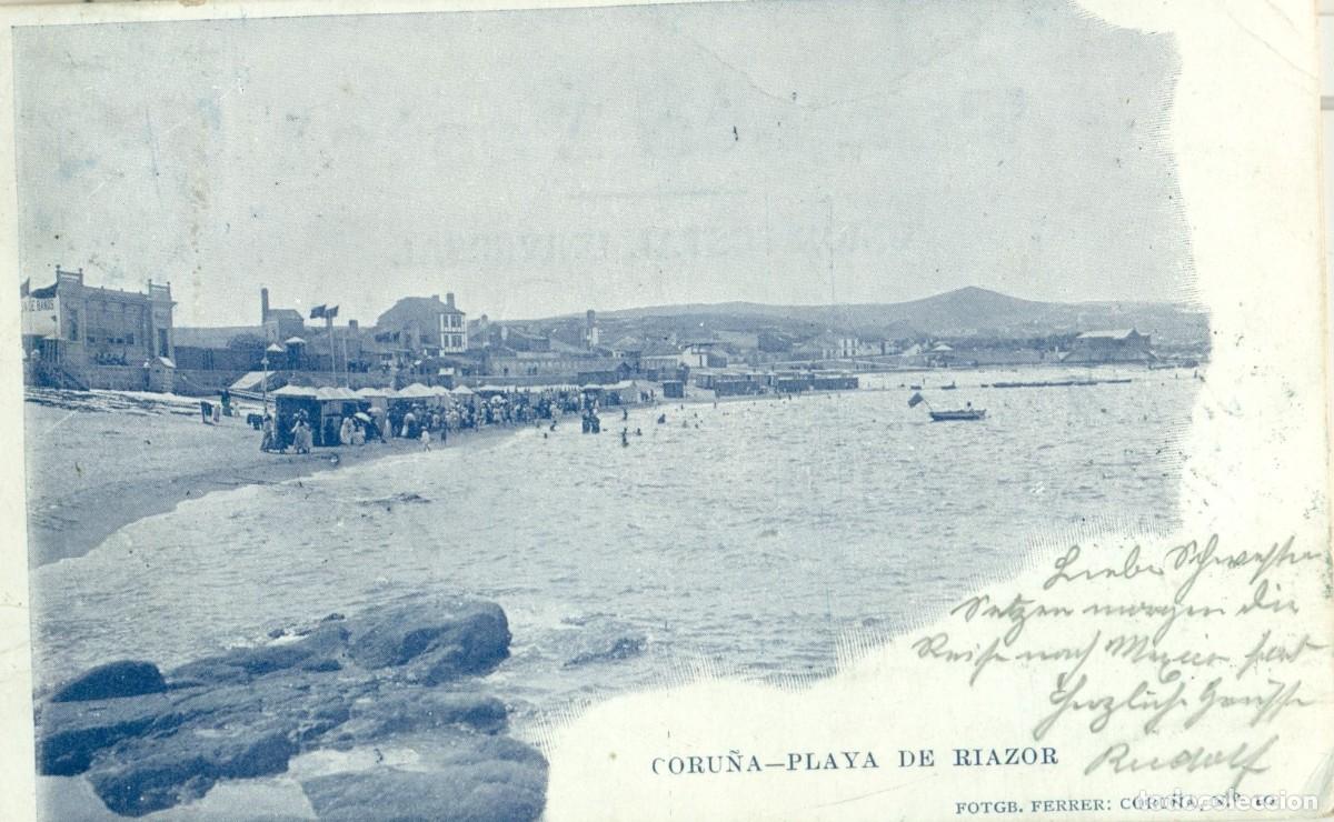 Postales: CORU&Ntilde;A. PLAYA DE RIAZOR. CIRCULADA EN 1903. - Foto 1