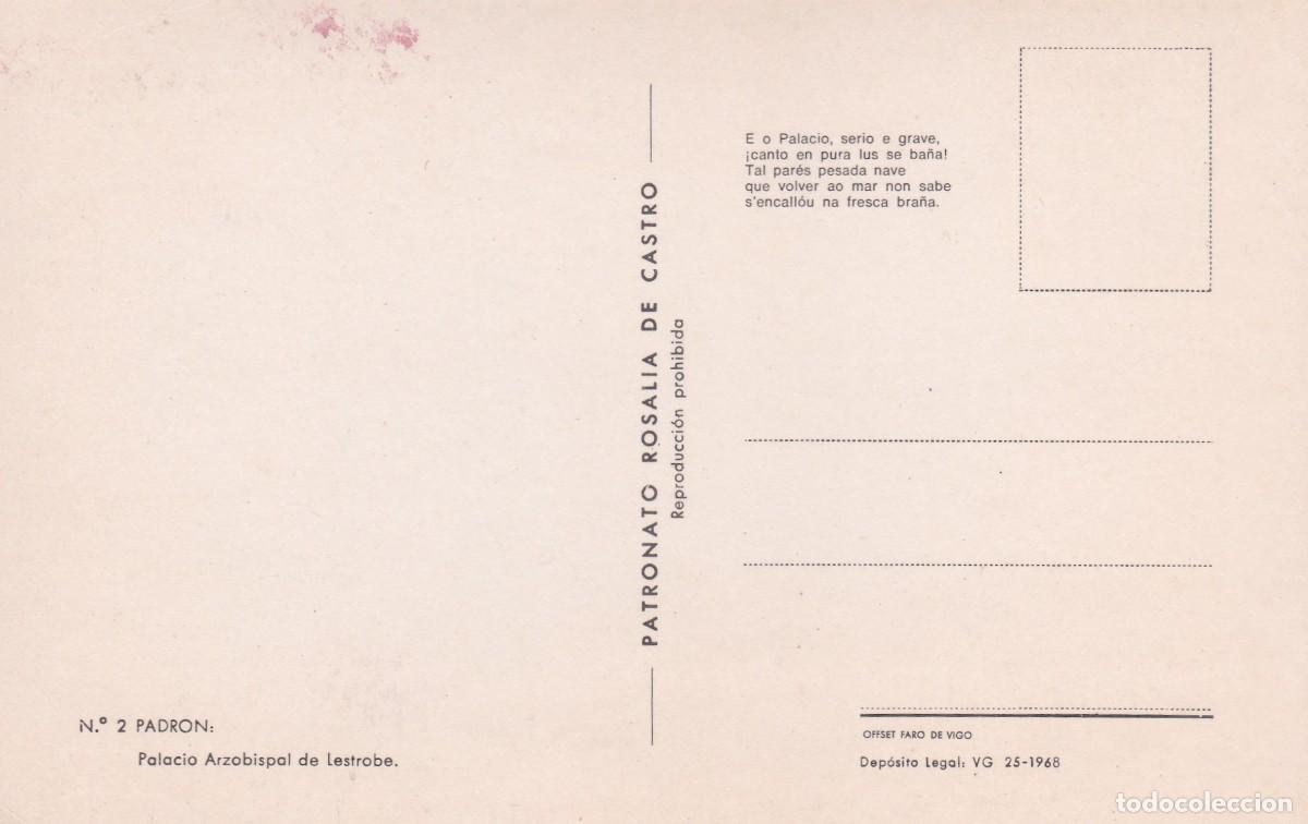 Postales: PADRON (LA CORU&Ntilde;A). PALACIO ARZOBISPAL DE LESTROBE (1968) - Foto 2