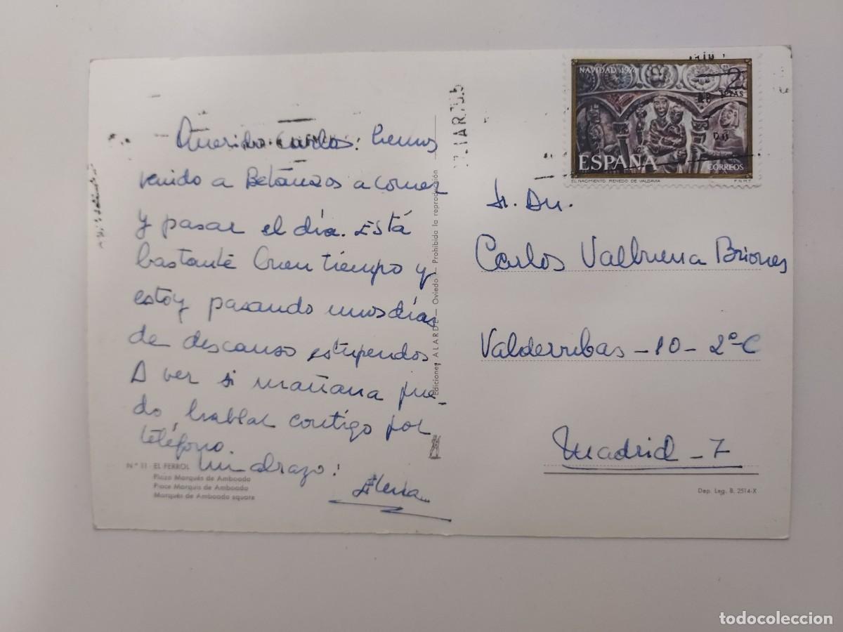 Postales: POSTAL EL FERROL PLAZA MARQUES DE AMBOADA. 1967. CIRCULADA. LA CORU&Ntilde;A - Foto 2