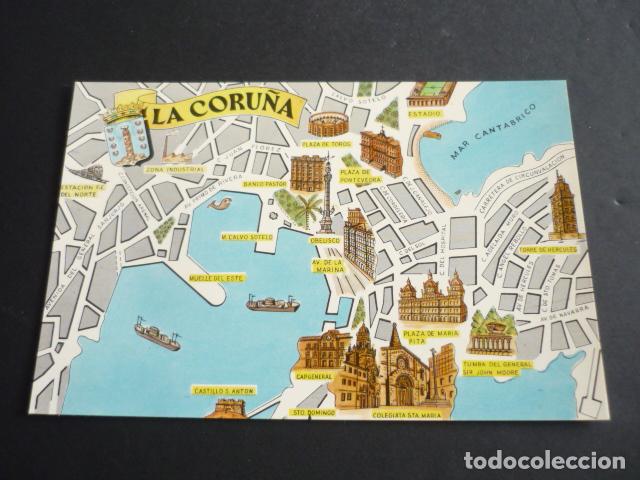 Postales: LA CORU&Ntilde;A PLANO CIUDAD POSTAL - Foto 1