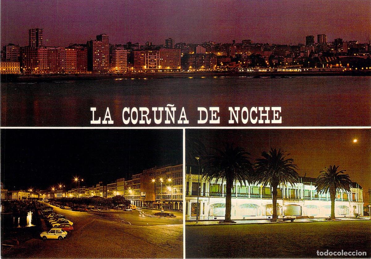 Postales: Postal de La Coru&ntilde;a de Noche Vistas de la Ciudad y Paseo Mar&iacute;timo