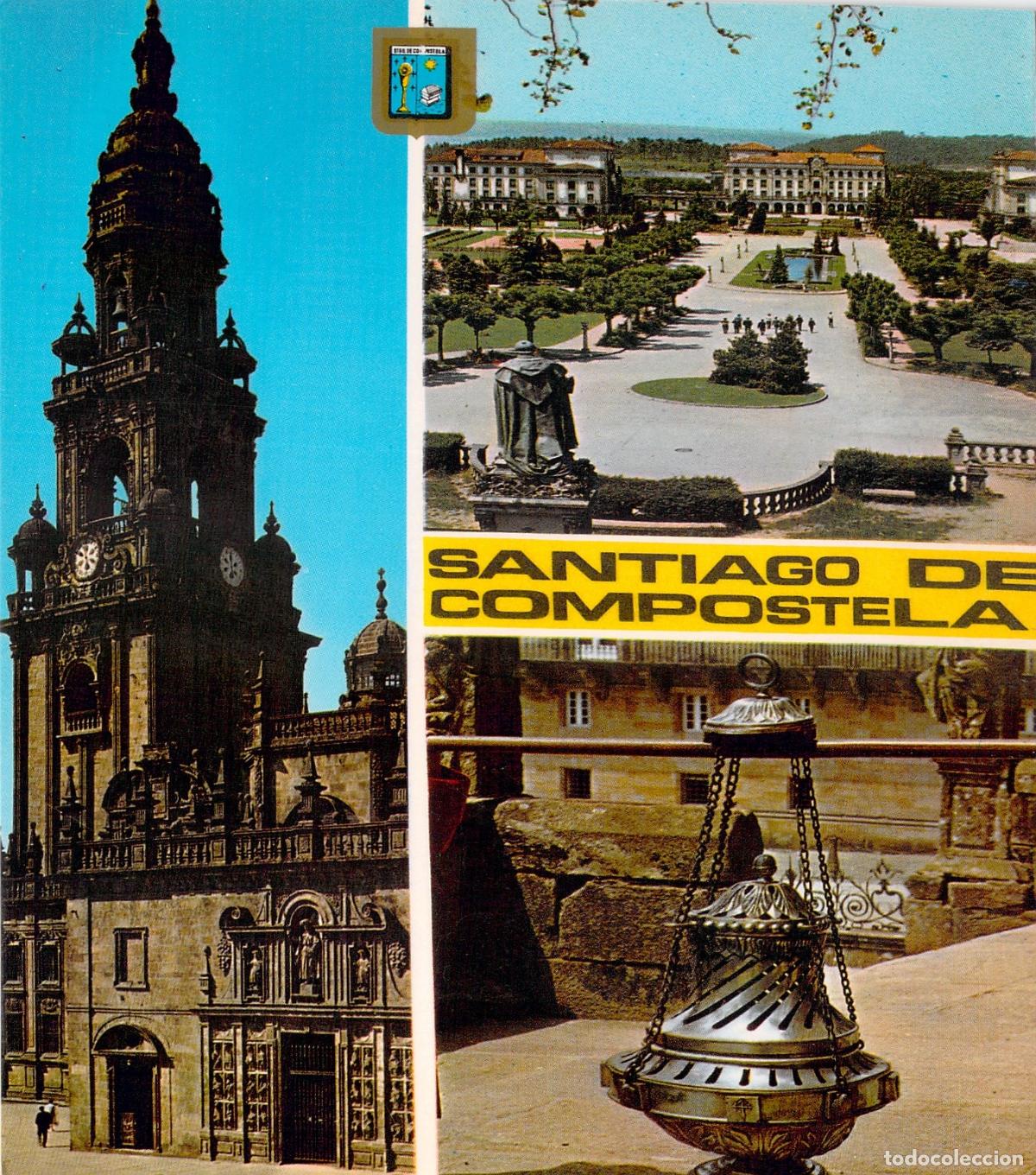 Postales: Postal Santiago de Compostela Torre del Reloj y Botafumeiro