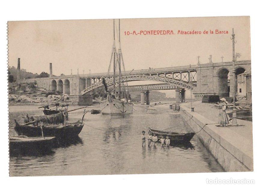 Postales: TARJETA POSTAL PONTEVEDRA ATRACADERO DE LA BARCA. 10-A. FOTOTIPIA THOMAS. EDICION DE FRANCISCO VI&Ntilde;AS