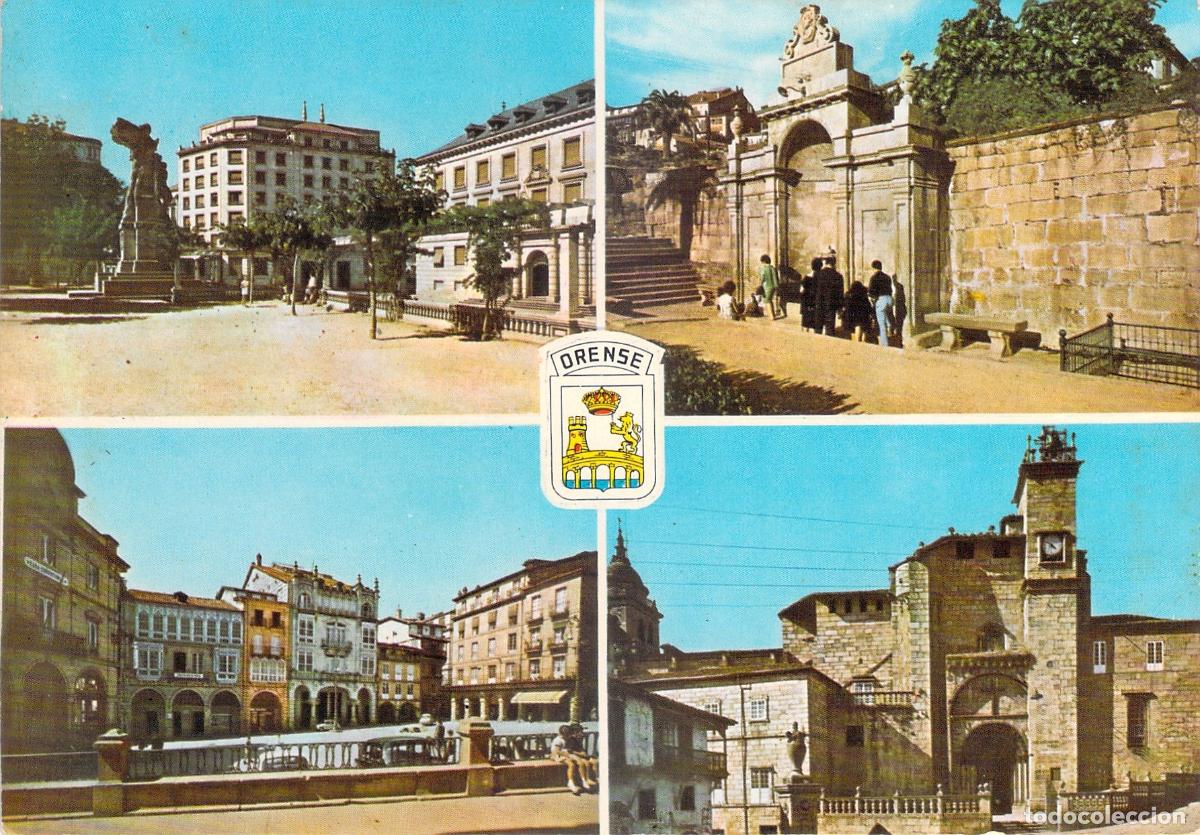 Postales: Postal de Orense Multivista con As Burgas Plaza Mayor y Catedral