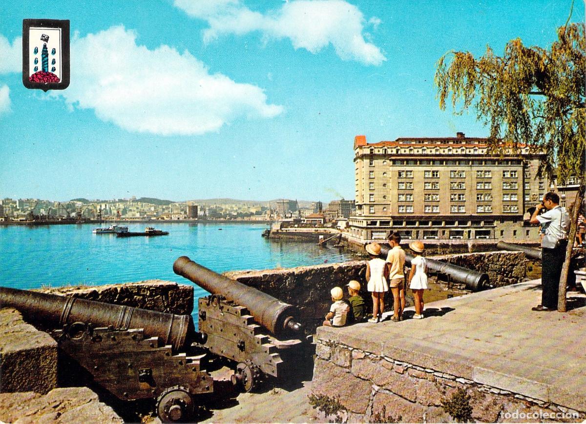 Postales: Postal La Coru&ntilde;a, Paseo del Parrote con Ca&ntilde;ones y Vistas al Puerto