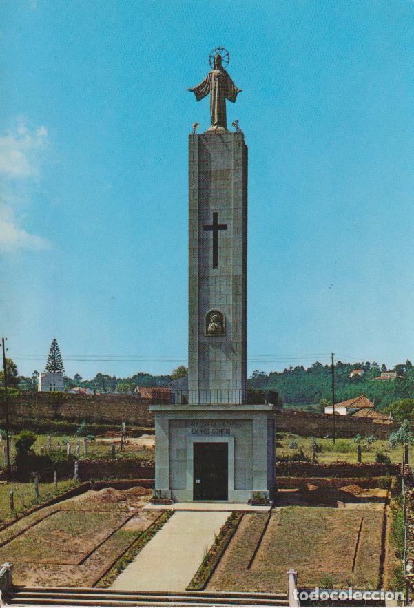 Postales: SANTA EUGENIA DE RIBEIRA (LA CORU&Ntilde;A) MONUMENTO AL SAGRADO CORAZ&Oacute;N DE JES&Uacute;S - CIRCULADA