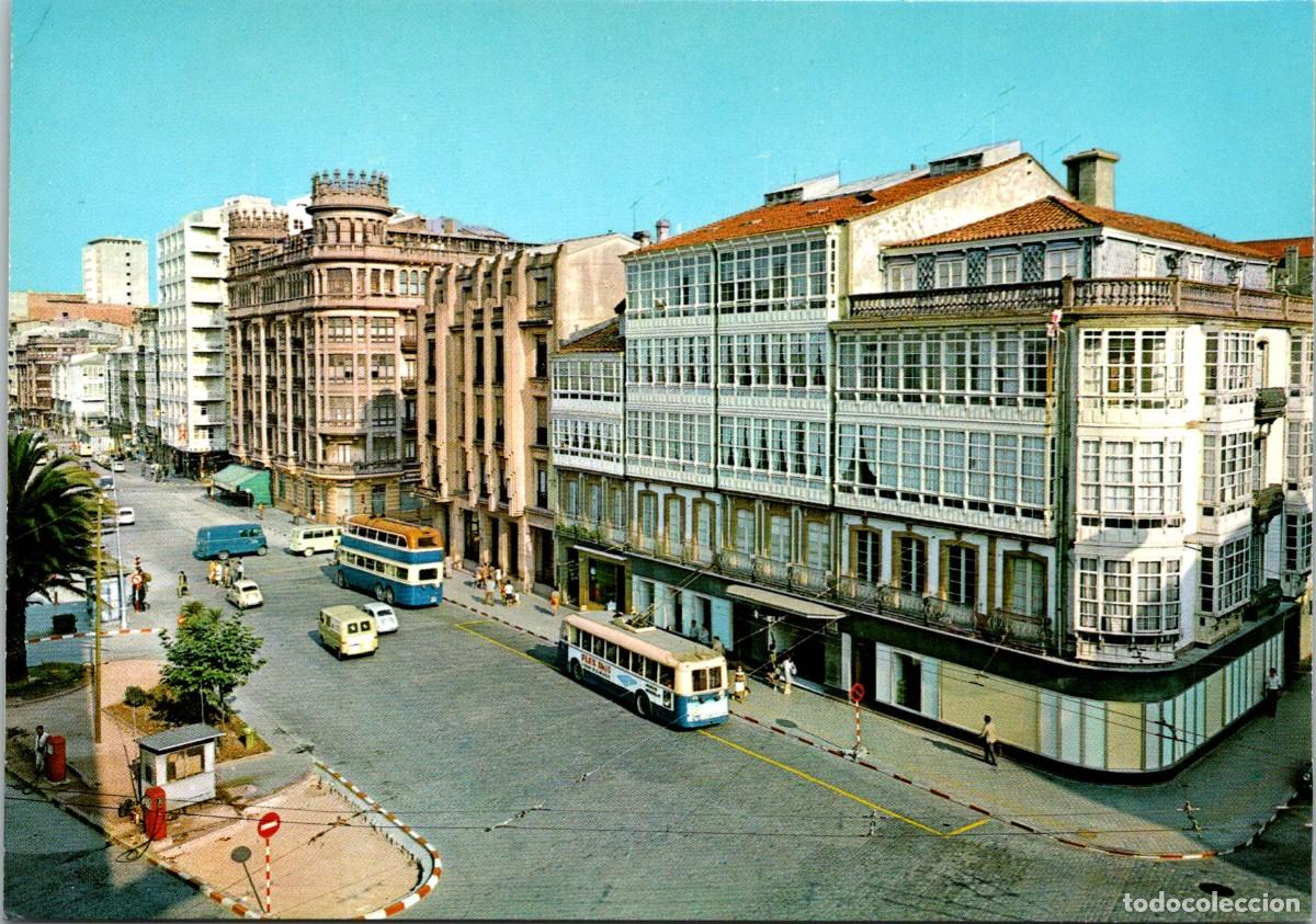 Postales: La Coru&ntilde;a - Plaza de Pontevedra - Alarde 48 - 148x104mm - Troleb&uacute;s 2 pisos - Gasolinera - Flex