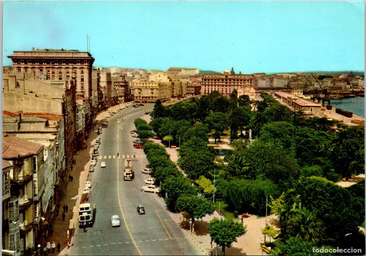 Postales: La Coru&ntilde;a - Paseo de los Cantones - Alarde 2 - 148x103mm - Troleb&uacute;s 2 pisos x2 - Tren de Carga
