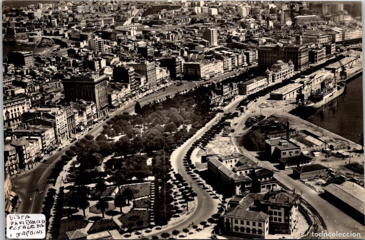 Postales: La Coru&ntilde;a - A&eacute;rea - Vista panor&aacute;mica Rosaleda, Jardines de M&eacute;ndez N&uacute;&ntilde;ez y Cantones-Aeropost 148x97mm
