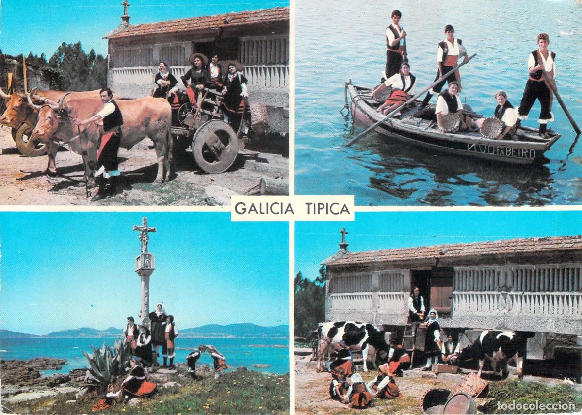 Postales: Postal de Galicia T&iacute;pica con Trajes Regionales y Costumbres