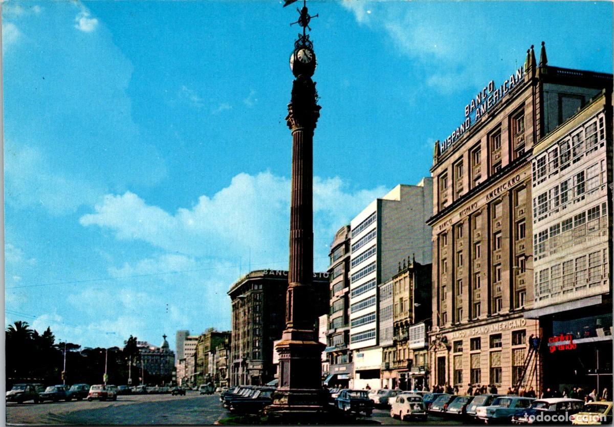 Postales: La Coru&ntilde;a - Obelisco - Coysa 12 - 150x104mm - Banco Hispano Americano - Trabajador en Escalera