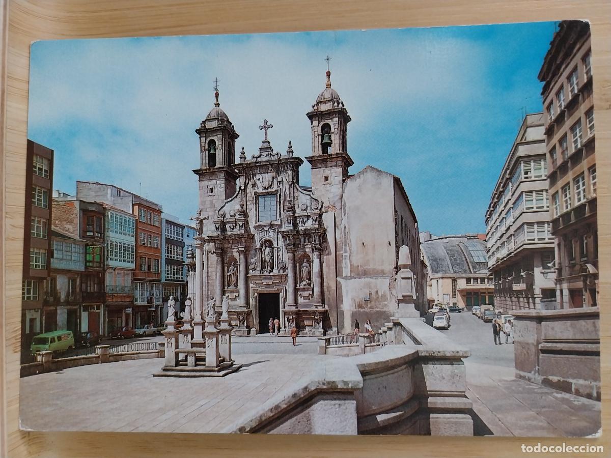 Postales: CORU&Ntilde;A IGLESIA SAN JORGE ED FAMA 3530 SC ORIGINAL ANIMADA COCHES CL&Aacute;SICOS