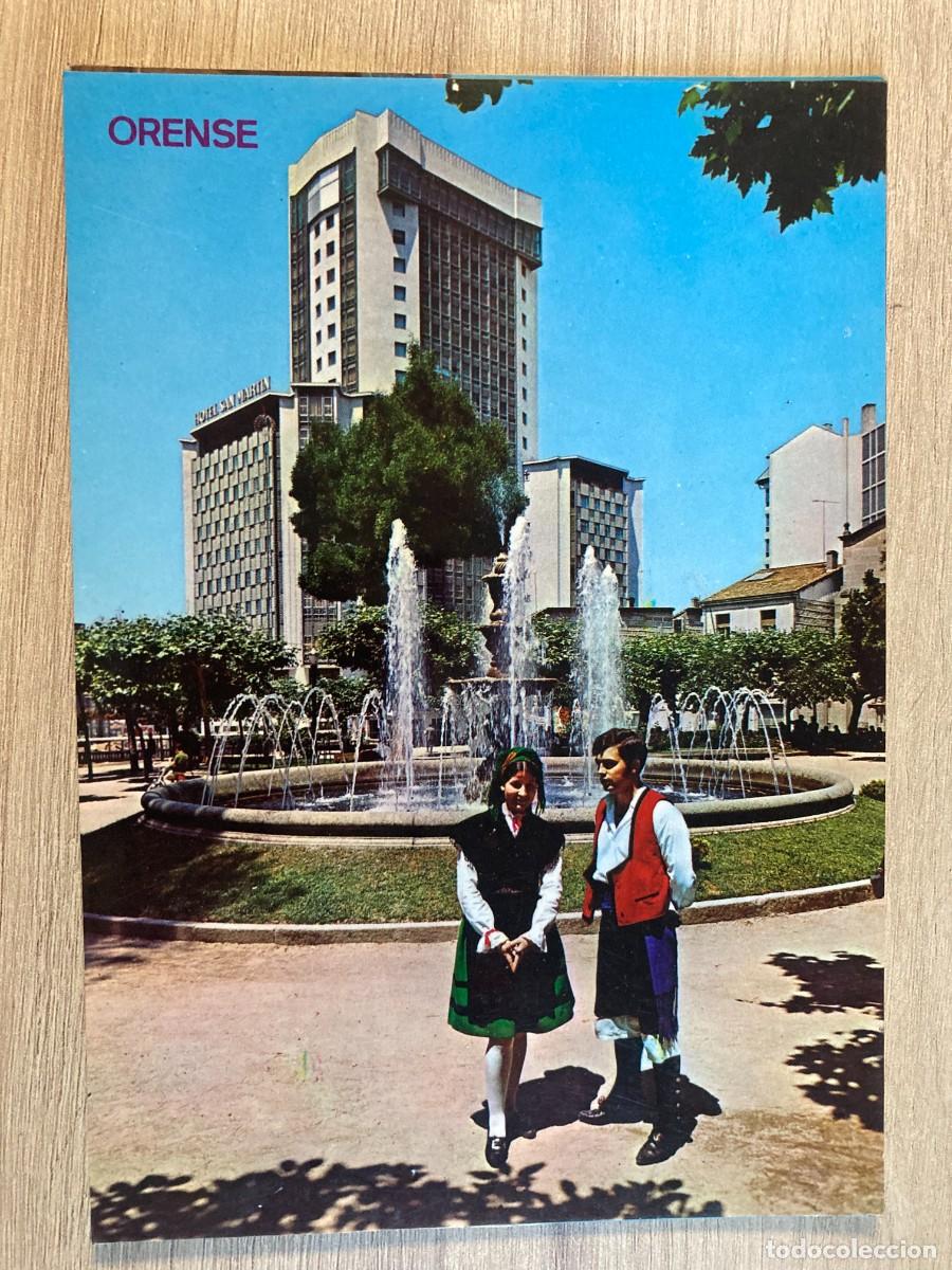 Postales: POSTAL, ORENSE, 2047, ORENSE, PARQUE DE SAN LAZARO Y PAREJA TIPICA