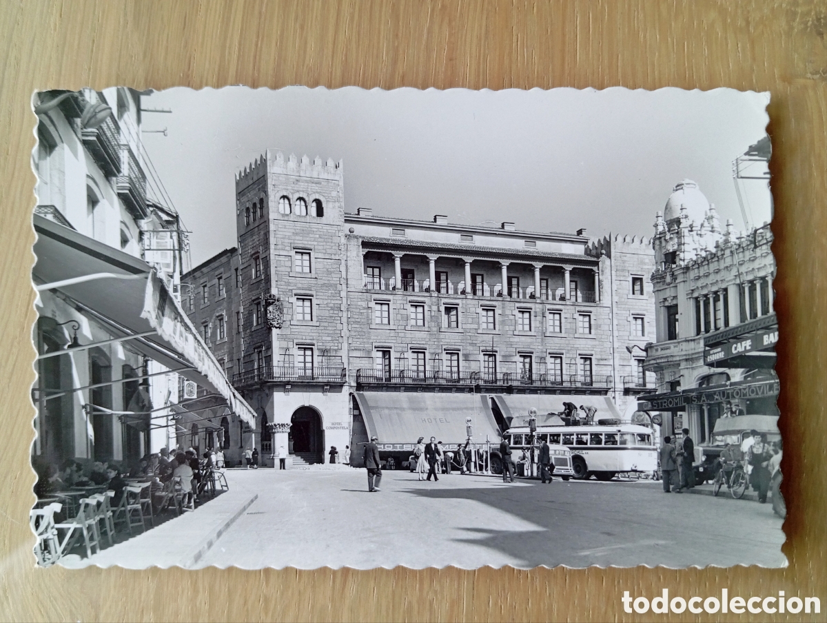 Postales: POSTAL SANTIAGO DE COMPOSTELA PLAZA DE VIGO HOTEL COMPOSTELA AUTOCARES CASTROMIL AUTOM&Oacute;VILES
