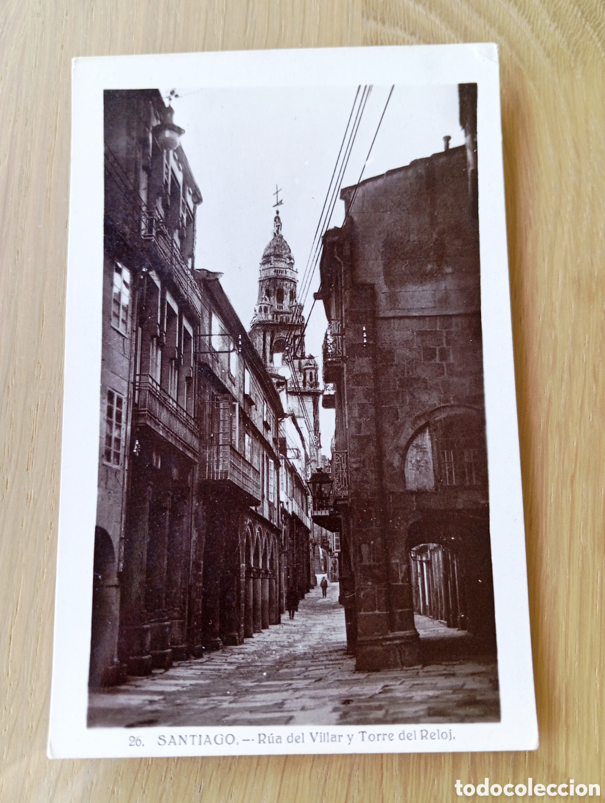 Postales: POSTAL SANTIAGO DE COMPOSTELA R&Uacute;A DEL VILLAR Y TORRE DEL RELOJ H.A.E. 26 HELIOTIPIA SIN CIRCULAR
