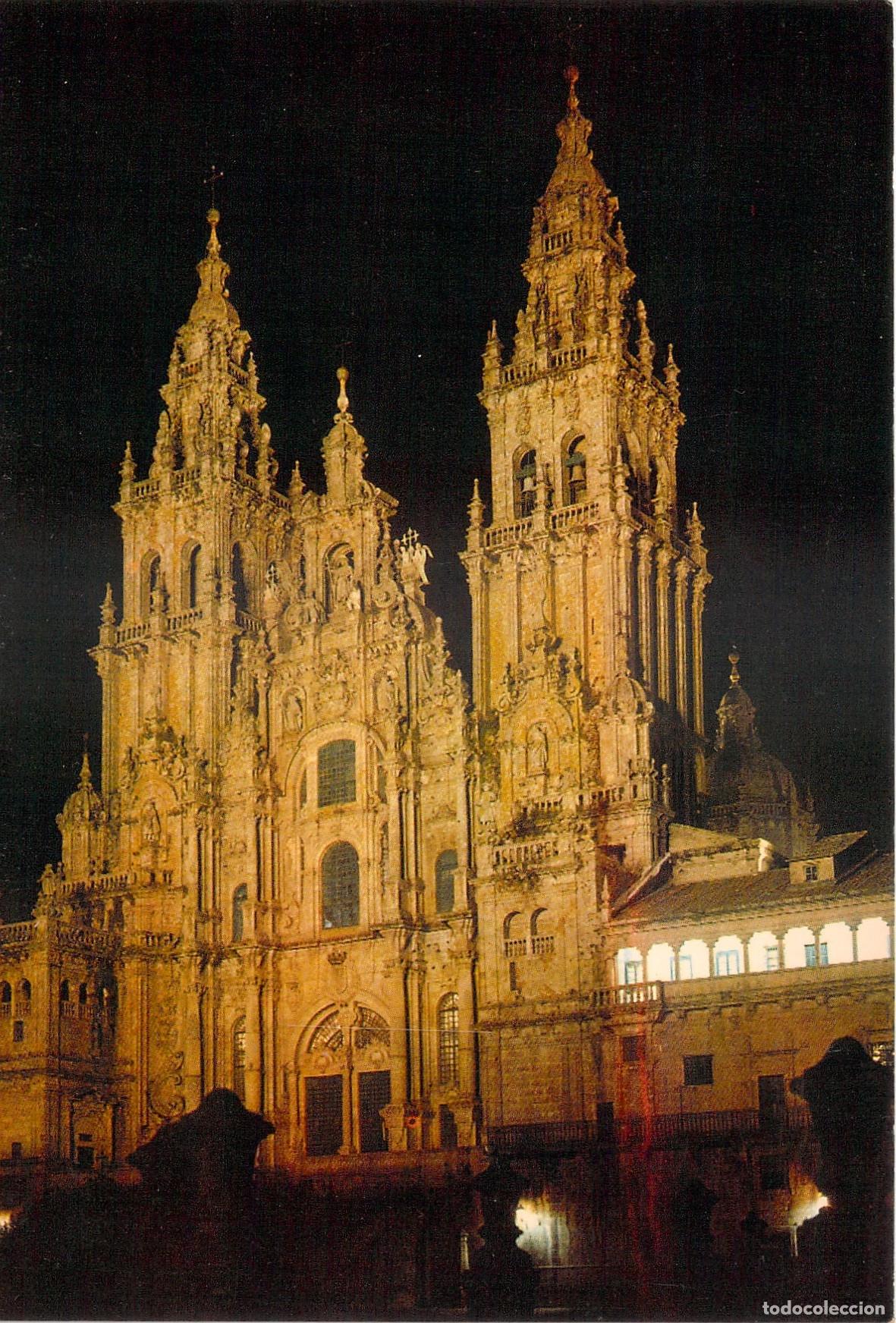Postales: Postal Fachada del Obradoiro, Catedral de Santiago de Compostela, Nocturna