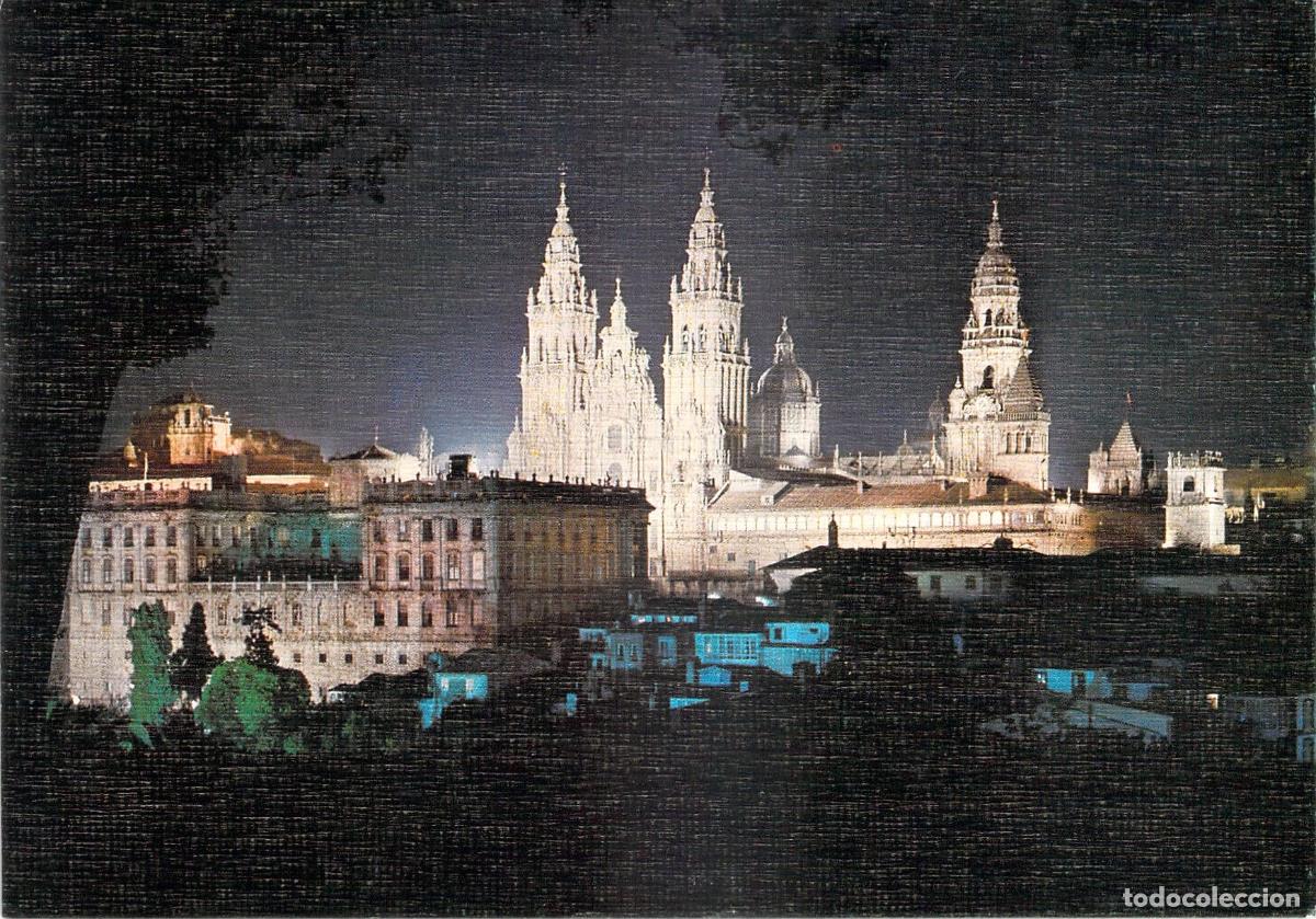 Postales: Postal de la Catedral de Santiago de Compostela en Vista Nocturna