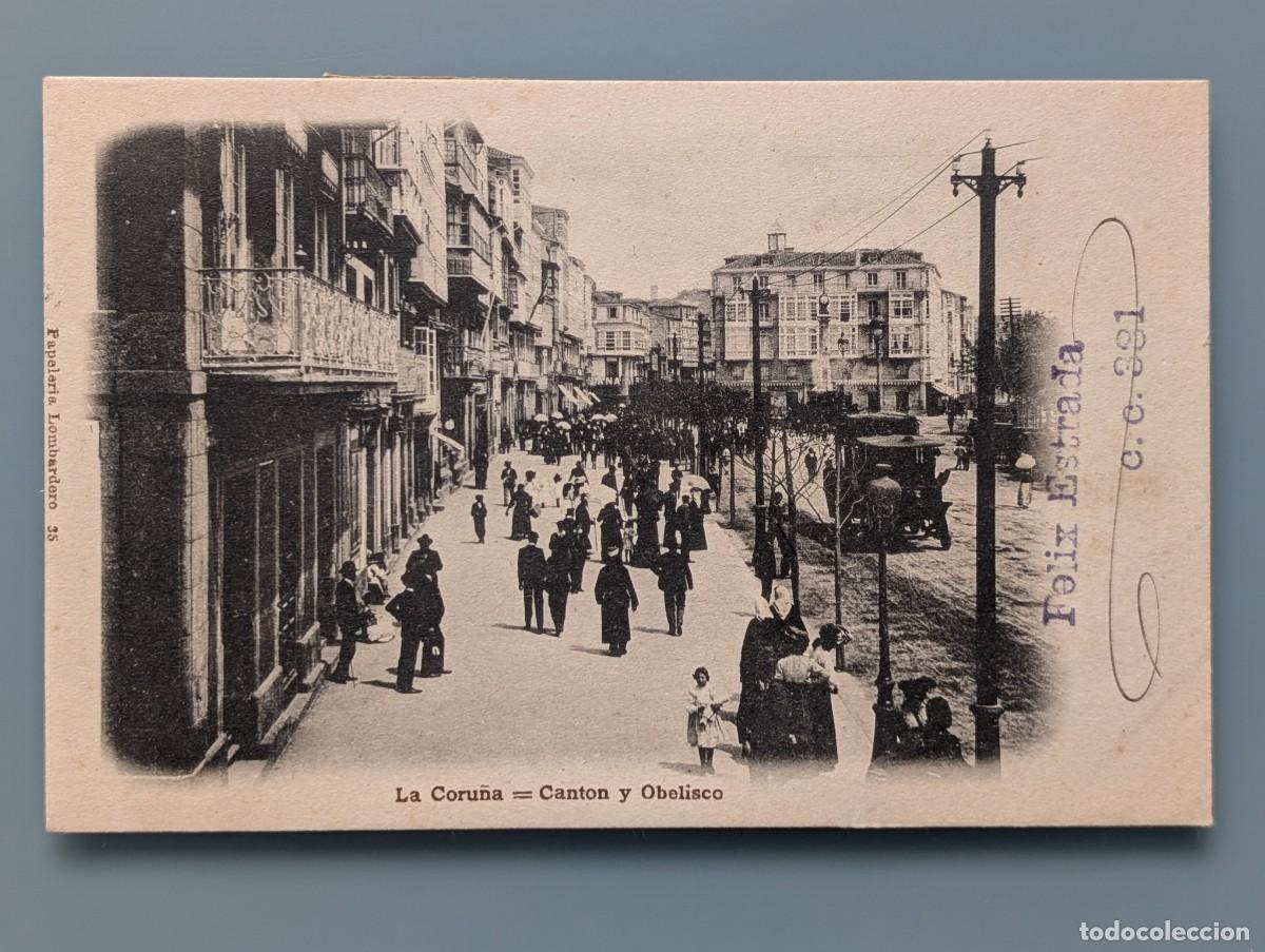 Postales: RARA POSTAL LA CORU&Ntilde;A CANTON Y OBELISCO ED PAPELERIA LOMBARDERO GALICIA VIGO PERFECT CONSERVAC