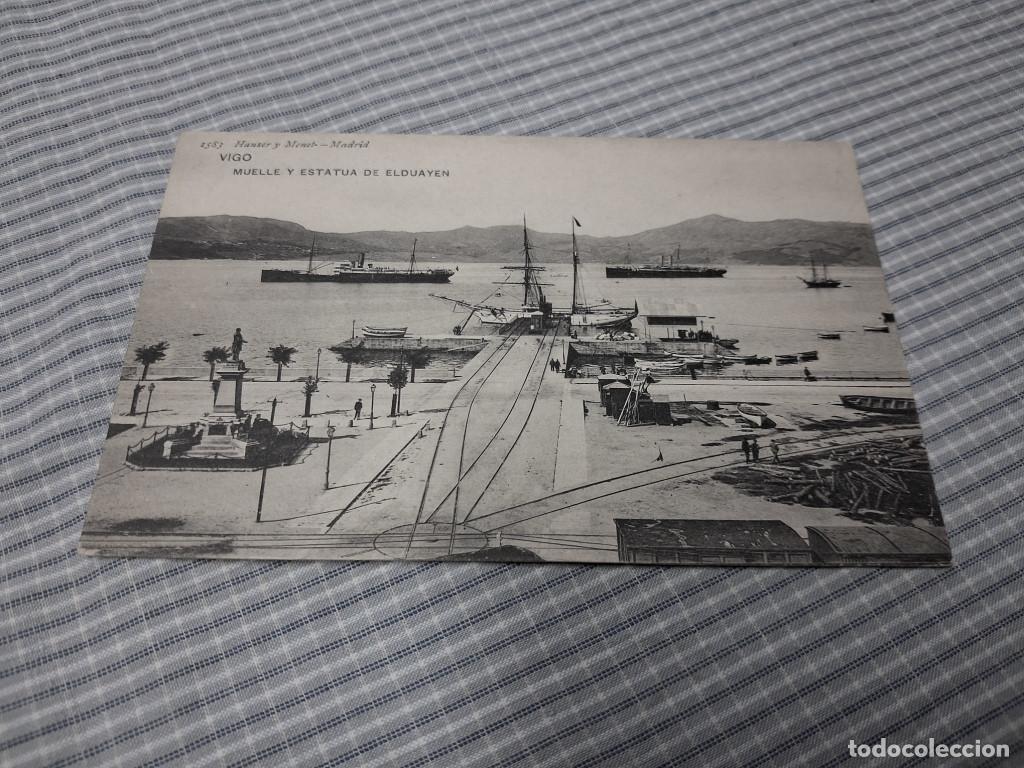 Postales: Postal antigua Galicia. Vigo. Muelle y Estatua de Elduayen
