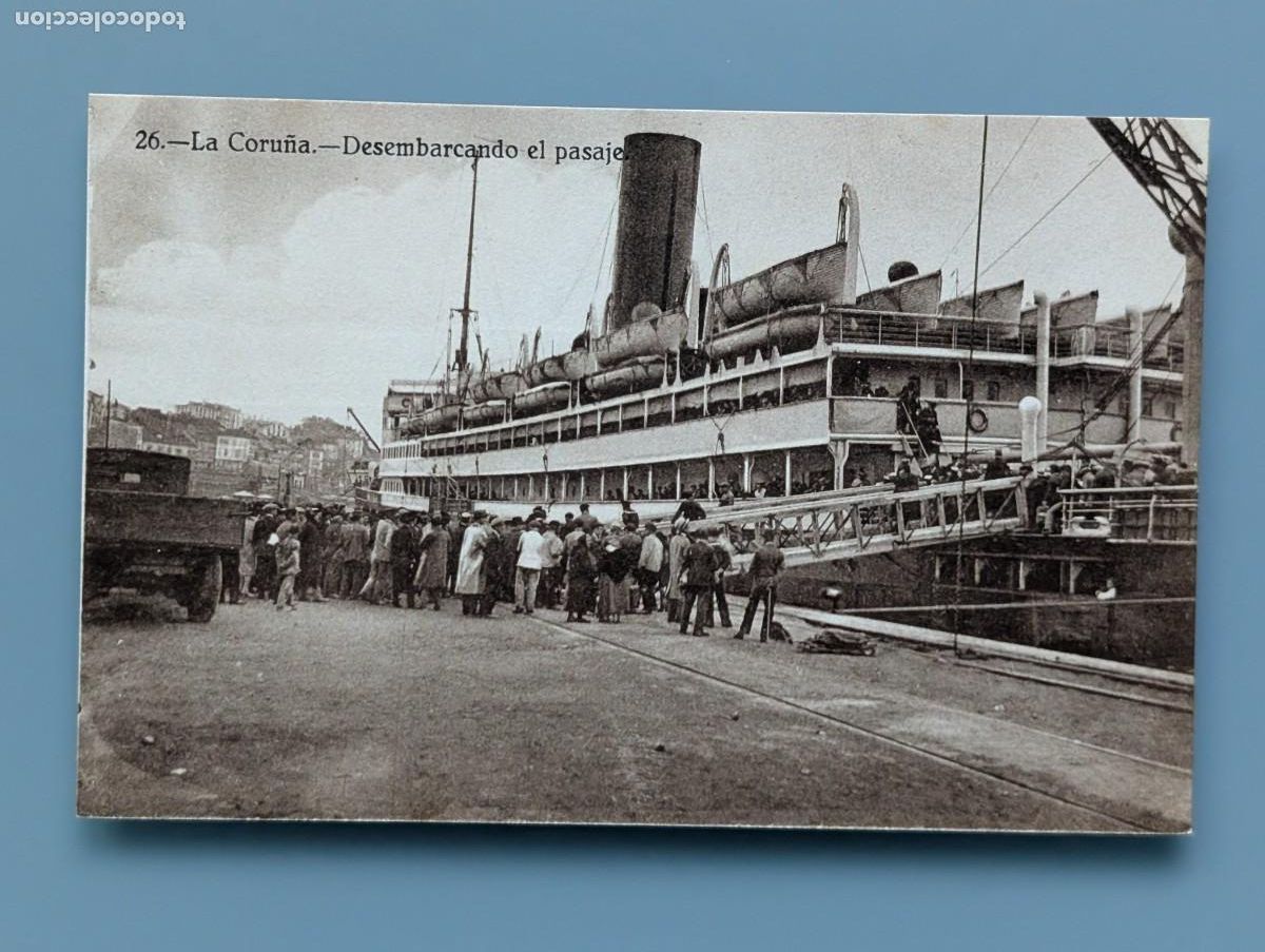 Postales: DIFICIL POSTAL N&ordm; 26 LA CORU&Ntilde;A DESEMBARCANDO EL PASAJE ED KALLMEYER VIGO SANTIAGO PERFECTA CONSERV