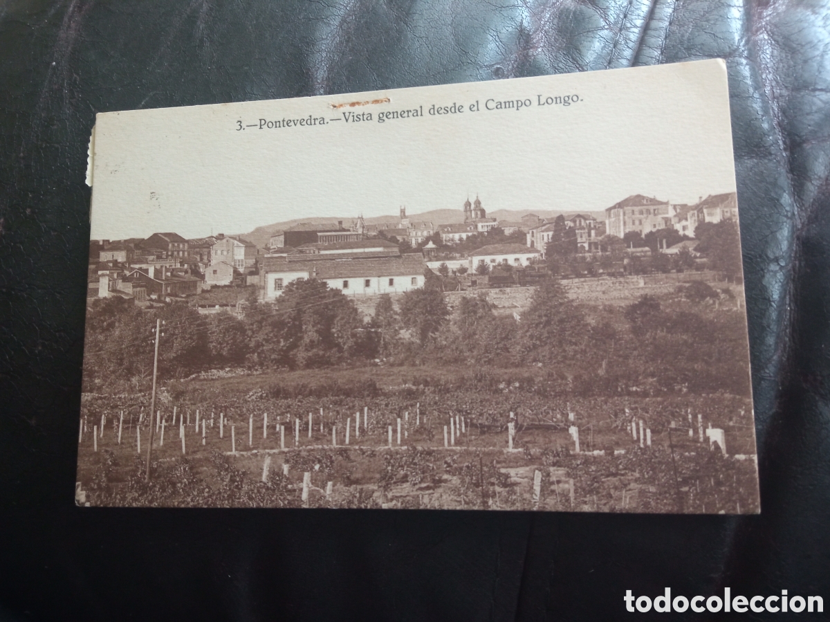 Postales: Ant, postal fotogr&aacute;fica, Pontevedra, Vista General desde el Campo Longo. Sellada y matasellada, 1934
