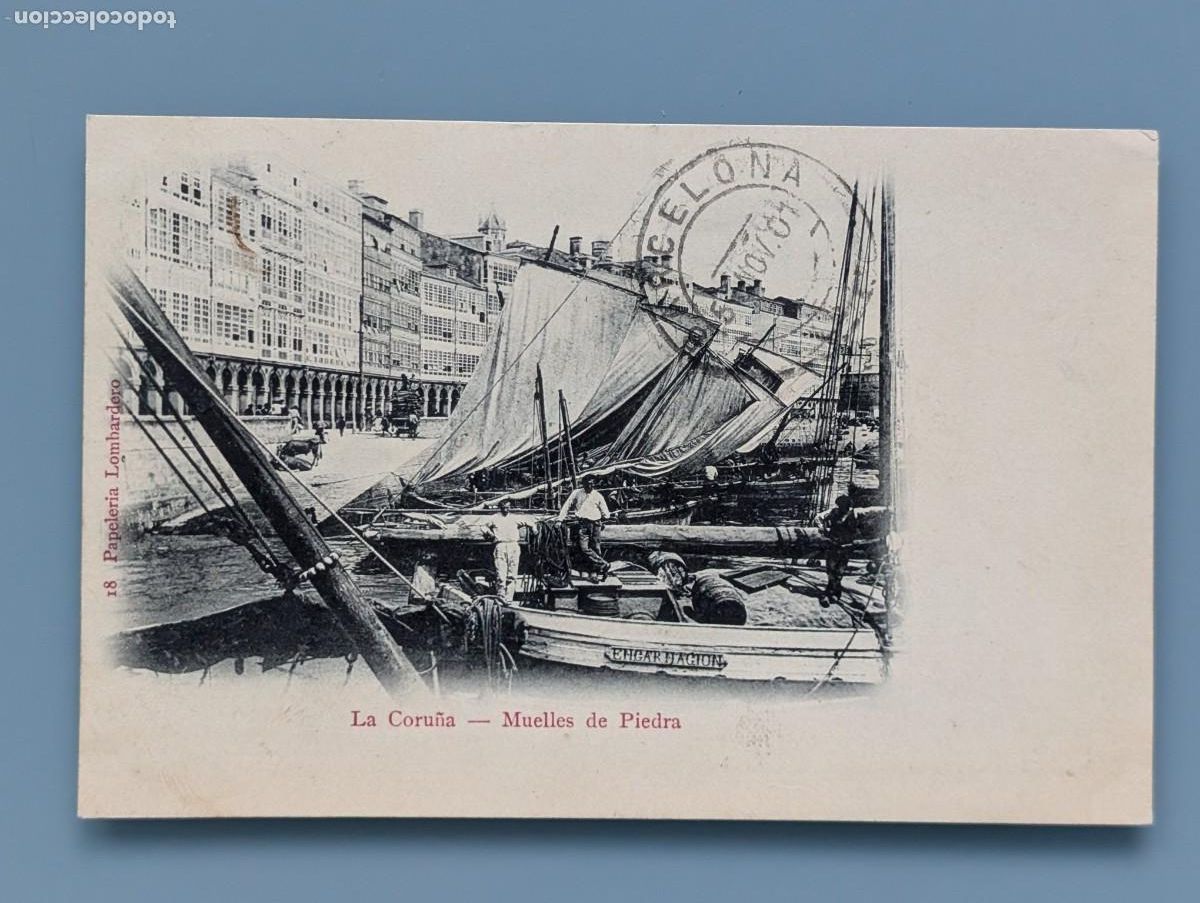 Postales: RARA POSTAL LA CORU&Ntilde;A MUELLE DE PIEDRA ED PAPELERIA LOMBARDERO GALICIA VIGO SANTIAGO PERFECT CONSERV