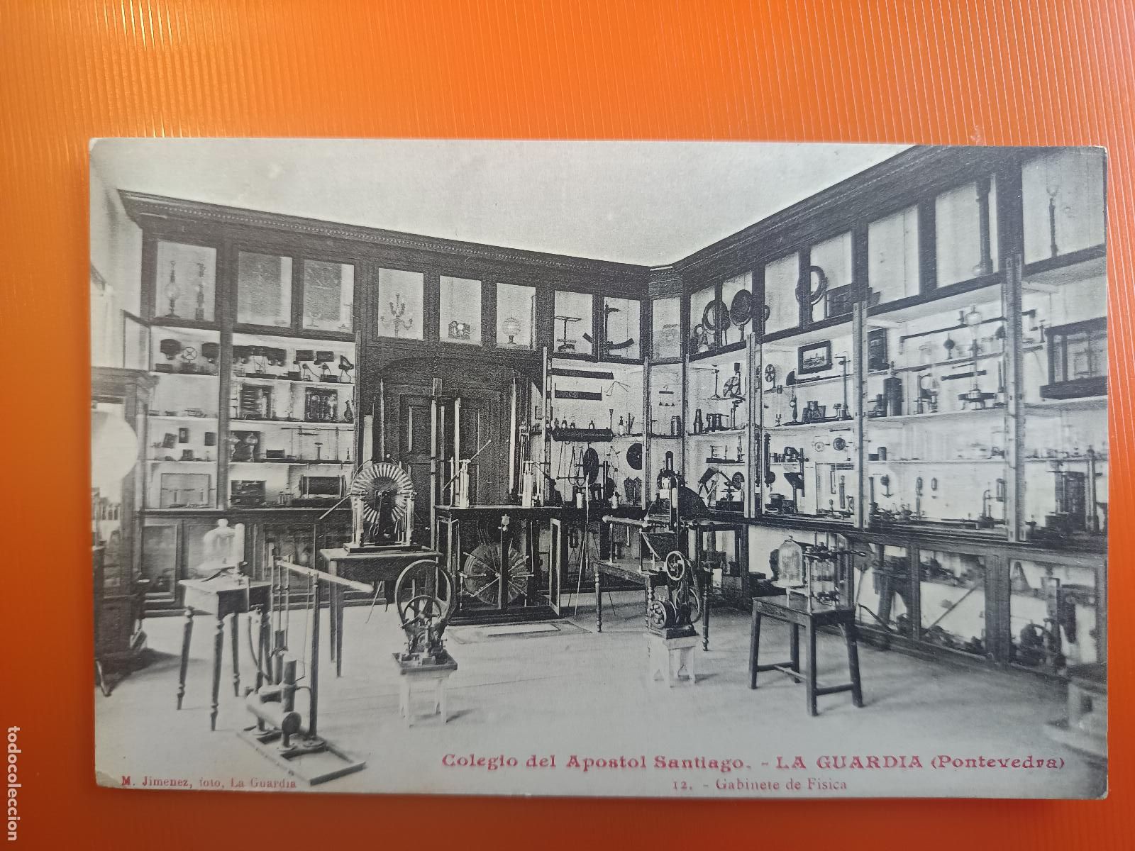 Postales: POSTAL LA GUARDIA PONTEVEDRA COLEGIO DEL APOSTOL SANTIAGO 12, GABINETE DE FISICA, M. JIMENEZ